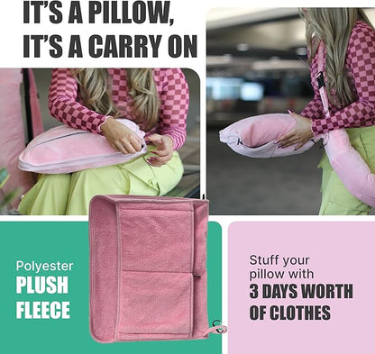 TAKE Off Travel Pillow and Blanket Set with Water Bottle Pockets and Zippered Storage for Travel Essentials – Compact Fleece Throw in a Soft Pillow Case with Luggage Sleeve. Fits 3 Days of Clothes