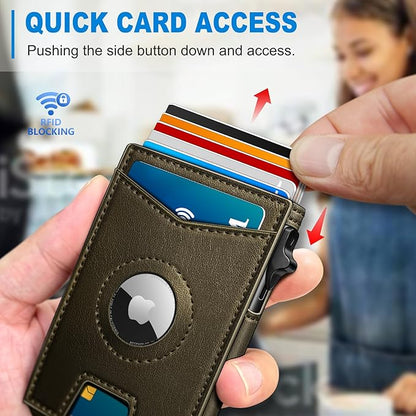 Airtag Wallet for Men,with Money Clip Gift Boxed,Slim Front Pocket Wallet RFID Blocking Metal Case Smart Pop-up Credit Card Holder in Magnetic Leather Flip