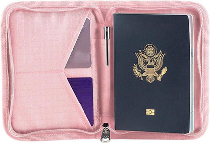 Passport Holder & Travel Wallet with RFID Blocking - Premium Document Organizer Case for Men and Women - Holds Passports, Cards, Tickets, ID, Cash - Compact Zippered Wallet - Rose