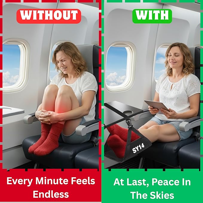 Premium Airplane Foot Hammock – Foot Hanger for Flights Portable Foot Rest for Air Travel Memory Foam Leg Rest Travel Under Desk Foot Hammock for Travel Gift Men Women Wheelchair footrest Christmas