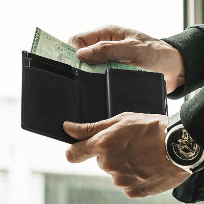 Revelot BiFold Cardholder Wallet/Genuine Leather with RFID Blocking / W1 (Black Nappa)