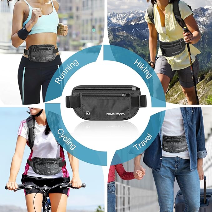 travel inspira Travel Money Belt with Slim Anti-Theft RFID Blocking Passport Holder for Travel Concealed under Clothes for Ultimate Protection of Credit Cards, Cash, Passport & Documents, Black