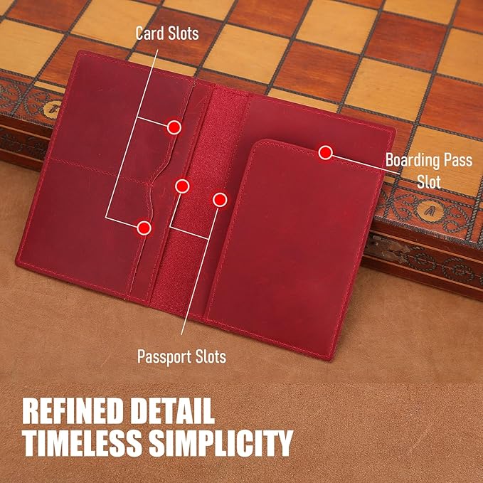 STAR VISTA Albatross Leather Travel Passport Holder, Minimalist Design, Full Grain Leather Case for Women and Men - Slim Passport Wallet, Bifold, RFID Blocking, Crimson Red