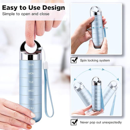 Zannaki Metal Travel Pill Organizer, Portable Waterproof Weekly Pill Box, Large Aluminum Alloy Pill Case Container, BPA Free 7 Day Daily Medicine Organizer Holder for Vitamin, Fish Oil, Supplement