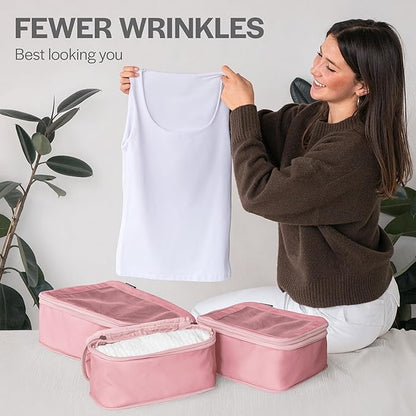 Aerotrunk Compression Packing Cubes for Travel - Luggage Organizer Bags - Double Zipper Packing Cubes for Suitcases (6-Pack, Rose)