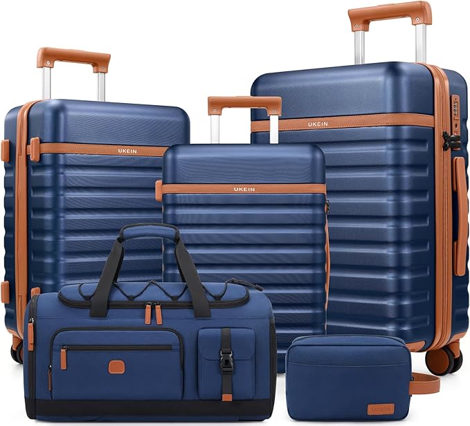 UKEIN Luggage Sets 5 Piece, Carry On Luggage 20In With Spinner Wheels, Hardside Suitcase Set with TSA Lock,Durable Large Suitcase With Travel Backpack for Men-20/24/28in (Blue, 5 piece set)