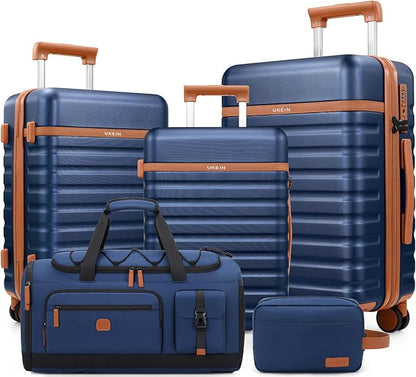 UKEIN Luggage Sets 5 Piece, Carry On Luggage 20In With Spinner Wheels, Hardside Suitcase Set with TSA Lock,Durable Large Suitcase With Travel Backpack for Men-20/24/28in (Blue, 5 piece set)