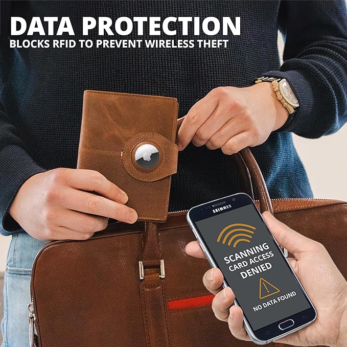 GARZINI Passport Holder with AirTag, Passport Wallet with RFID, Travel Accessories, Travel Document Holder with ID Window, Leather Passport Holder for 7 Cards, Java Brown