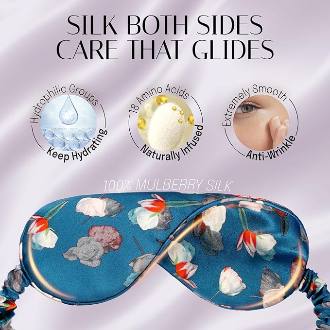 OLESILK 100% Natural Mulberry Silk Sleep Eye Mask Block Out Light, Fashion Printed Eye Mask Blindfold for Women Men Full Night Sleeping, Chic Eye Cover Eyeshade, Pattern 1