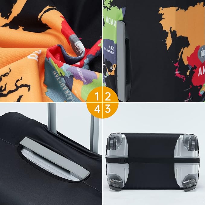 Travelkin Luggage Covers For Suitcase Tsa Approved,Suitcase Cover Protector Fit 18-32 Inch Luggage (Map, L)