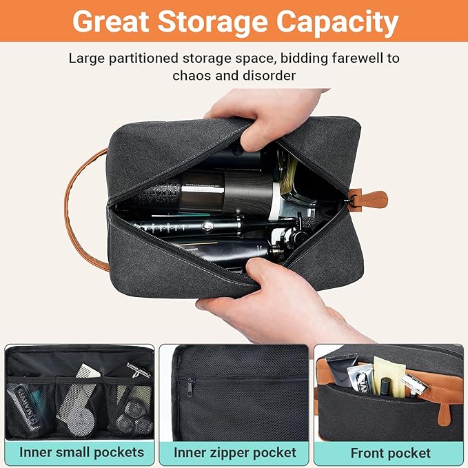 Elviros Travel Toiletry Bag Gift for Men，Mens Toiletries Bag Gifts Set Shaving Dopp Kit Water-resistant Bathroom Toiletries Organizer PU Leather Cosmetic Bags 2 Pack Brown