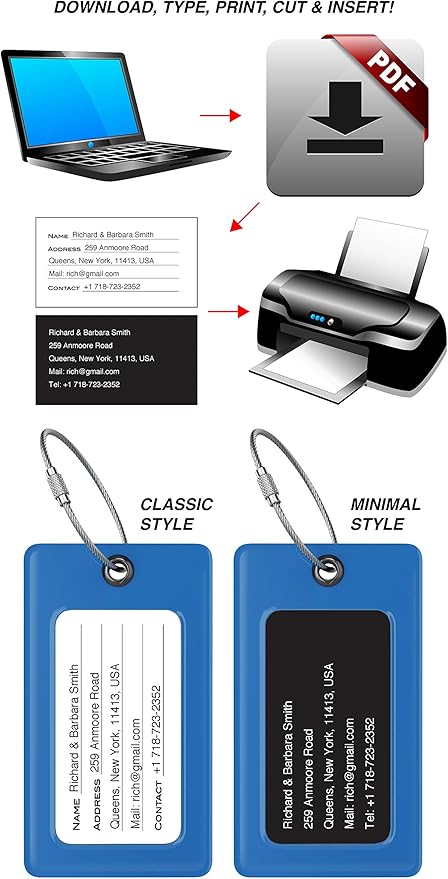Luggage Tags Business Card Holder by TUFFTAAG - Durable Travel ID Bag Tag, Secure & Flexible, Perfect for Suitcases, Backpacks, and Carry-Ons, Easy Identification