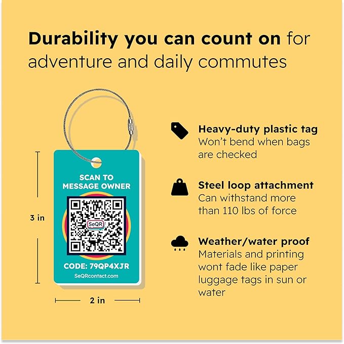 Smart Luggage Tags | Privacy QR Code Luggage Tag Keeps Personal info Private | Customizable Travel Suitcase Tags for Women Men | Use with GPS Bag Locator Tracking Tags, Air Tag for Android or iOS