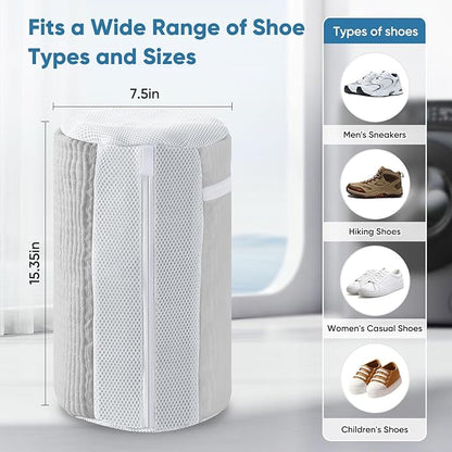 Shoe Washer Machine Bag 2Pack - Reusable Shoe Laundry Bag with Mesh Socks Washing Bag - 360°Deep Protective Cleaning Bags for Sneakers Delicate Footwear - Home Dorm Travel Essentials, Grey