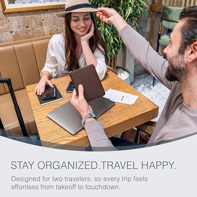 Full Grain Leather Passport Holder for 2 Passports - Dual Passport Holder and Travel Documents Organizer - RFID Travel Wallet for Couples - Dark Brown