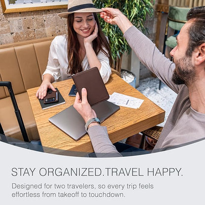 Full Grain Leather Passport Holder for 2 Passports - Dual Passport Holder and Travel Documents Organizer - RFID Travel Wallet for Couples - Dark Brown