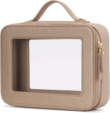 Popvibe Clear Makeup Bag Travel Cosmetic Case Transparent Toiletry Bag with Zipper, Portable Make Up Organizer Traveling Compact Car Bag for Essentials