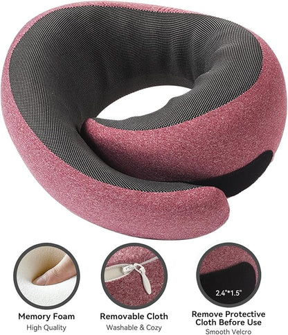 Travel Pillow, 100% Pure Memory Foam Neck Pillow for Airplanes, Comfortable Breathable Cover, Travel Essentials for Plane, Car, Train and Home, Red