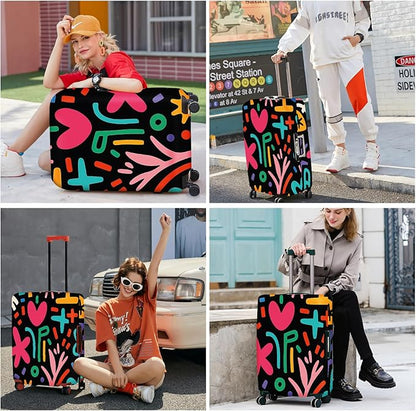 ANNA QUEEN Color Pop Abstract Luggage Cover, Modern Geometric Art Suitcase Protector, Stretchable Washable Travel Sleeve for 28-30 Inch Luggage