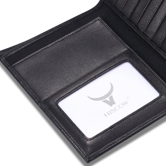 HISCOW Italian Leather Passport Holder for Travel - RFID Blocking Wallet Cover with Secure Organizer for Men & Women, US & Foreign Trips, Black