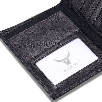 HISCOW Italian Leather Passport Holder for Travel - RFID Blocking Wallet Cover with Secure Organizer for Men & Women, US & Foreign Trips, Black