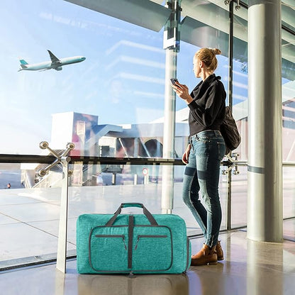 Vomgomfom 65L/85L/115L Foldable Travel Duffle Bag, Lightweight Checked Luggage with Shoe Compartment, Water-Resistant Weekender Overnight Bag for Men & Women