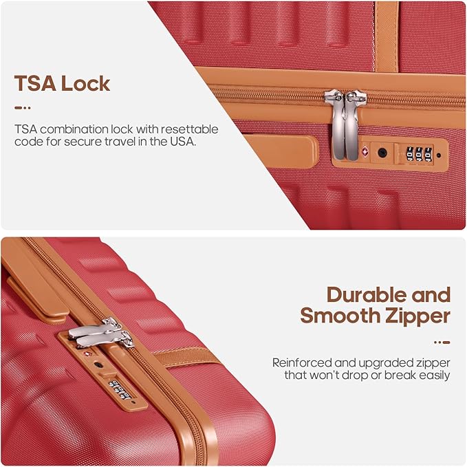 UKEIN Luggage Sets 3 Piece, Carry On Luggage 20In With Spinner Wheels,PC Hardside Suitcase Set with TSA Lock,Durable Carry On Suitcase With Travel Backpack for Men (Red, 3 piece set (20inch))
