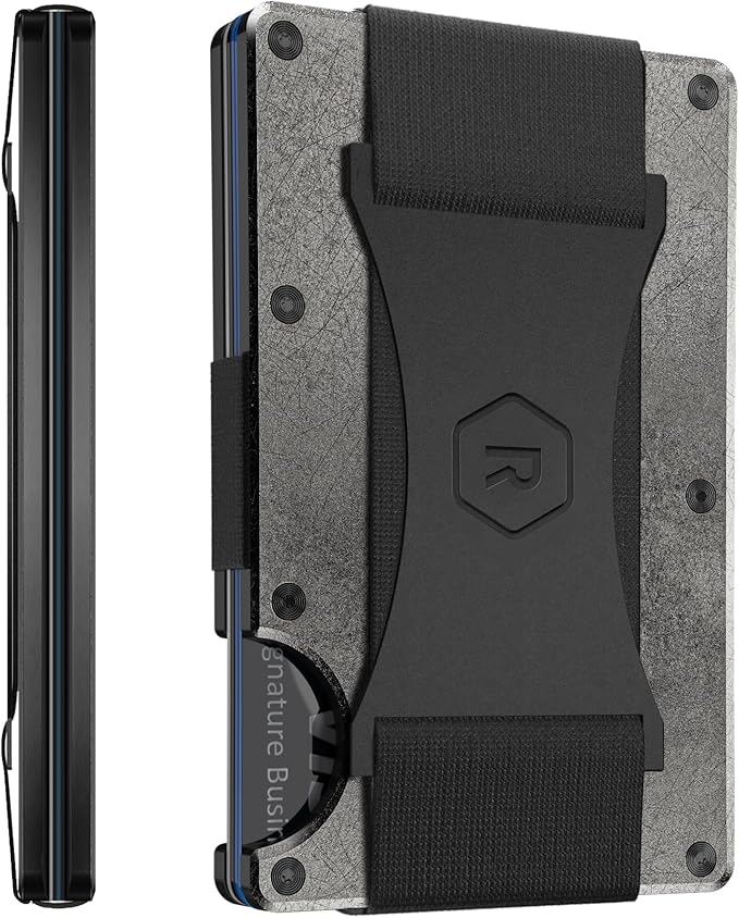 Ridge Wallet for Men - Slim Minimalist Compact Wallet and Card Holder, RFID Protected Front Pocket Wallets for Men with Integrated Cash Strap (Stonewashed Titanium)