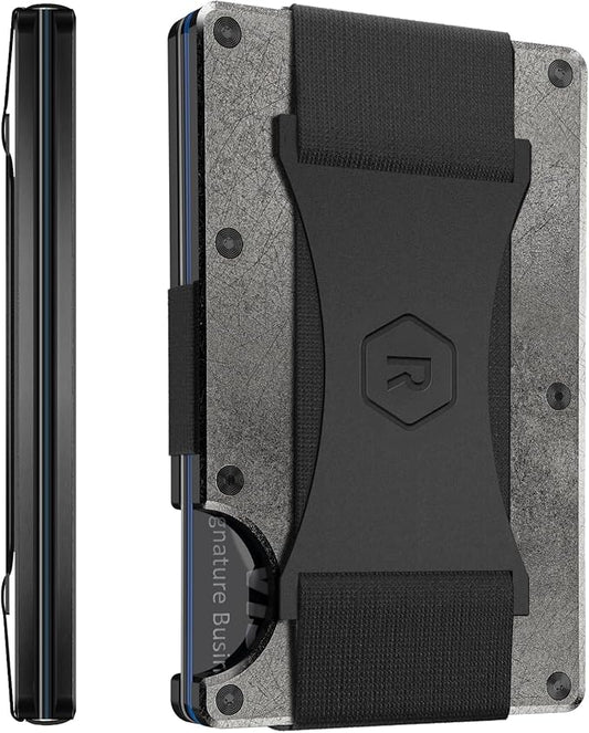 Ridge Wallet for Men - Slim Minimalist Compact Wallet and Card Holder, RFID Protected Front Pocket Wallets for Men with Integrated Cash Strap (Stonewashed Titanium)