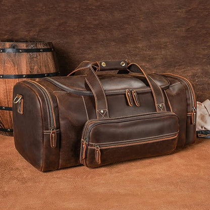 Polare 23" Full Grain Cowhide Leather Gym Duffle Weekender Overnight Travel Duffel Bag For Men