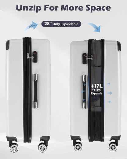 Coolife Luggage Expandable(only 28") Suitcase PC+ABS Spinner 20in 24in 28in Carry on (navy new, L(28in))