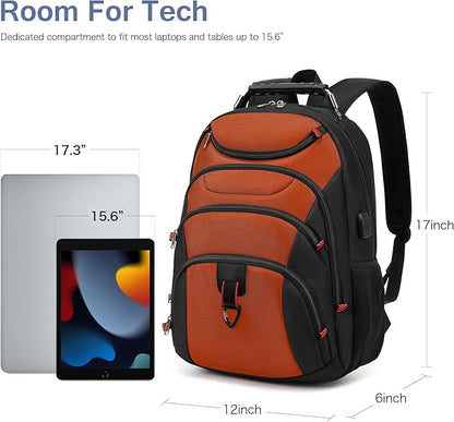 Boavan Laptop Backpack for men, 15.6 inch Laptop Bag with USB Port, Waterproof Travel Work Backpack Purse, Anti-Theft Teacher Nurse Doctor Casual Bookbags Office Business backpack，Deep Orange Black