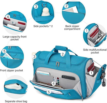 Hanke Carry On luggage Bags for Travel, Large Foldable Duffle Bag for Travel, Softside Lightweight Travel Bag Carry On Bags for Airplanes Women, Travel Tote Bags for Women Men.(Caribbean Blue)