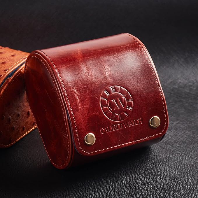 Genuine Napa Leather Watch Roll Travel Case - Travel Watch Rolls and Leather Watch Display Cases with Velvet Interior - Watch Storage Organizer Men's By CALIBERWATCH (Brown - Single)