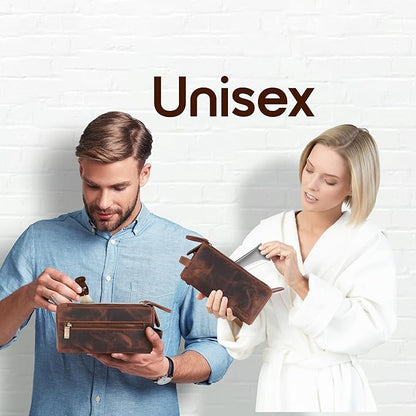 Hammonds Flycatcher Genuine Leather Travel Toiletry Bag for Men and Womens Makeup Bag Organizer, Grooming and Shaving Essentials- Mens Dopp Kit for Travel - Large Cosmetic Bags for Women - Vintage Tan