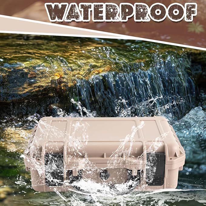 1 Pcs 8.5 x 6.5 x 3.7 Inch Waterproof Hard Case with DIY Customizable Foam Insert Portable Protective Case with Knife for Camera Drones Equipments Tools Test Instruments (Tan)