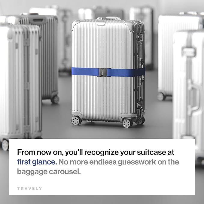 TRAVELY Luggage Straps - Particularly conspicuous & Secure - Incl. 4 Name Tags - Luggage Strap Ideal crosswise - [Set of 4]