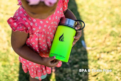 HYDRO CELL Stainless Steel Insulated Water Bottle with Straw - For Cold & Hot Drinks - Metal Vacuum Flask with Screw Cap and Modern Leakproof Sport Thermos for Adults (Neon 14oz)