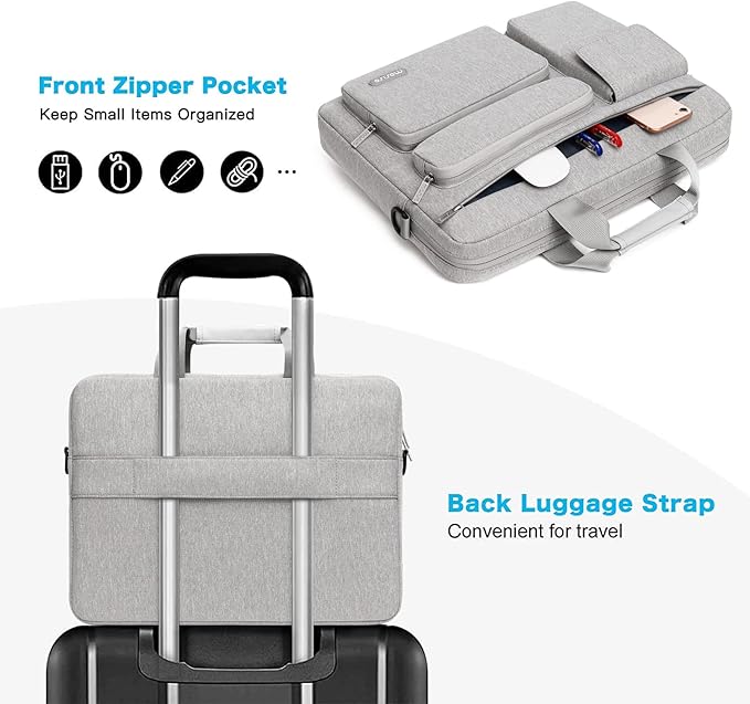 MOSISO Laptop Shoulder Bag 15.6 inch, 15-15.6 inch Computer Bag Compatible with MacBook Pro 16 inch, HP, Dell, Lenovo, Notebook with 2 Raised&1 Flapover&1 Horizontal Pocket&Handle&Belt, Gray