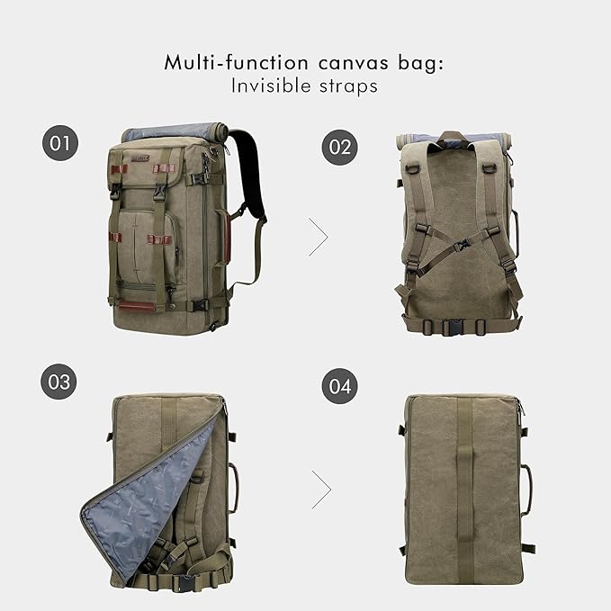 WITZMAN Canvas Backpack Vintage Travel Backpack Large Laptop Bags Convertible Shoulder Rucksack(A519-1 Classic Light Green)