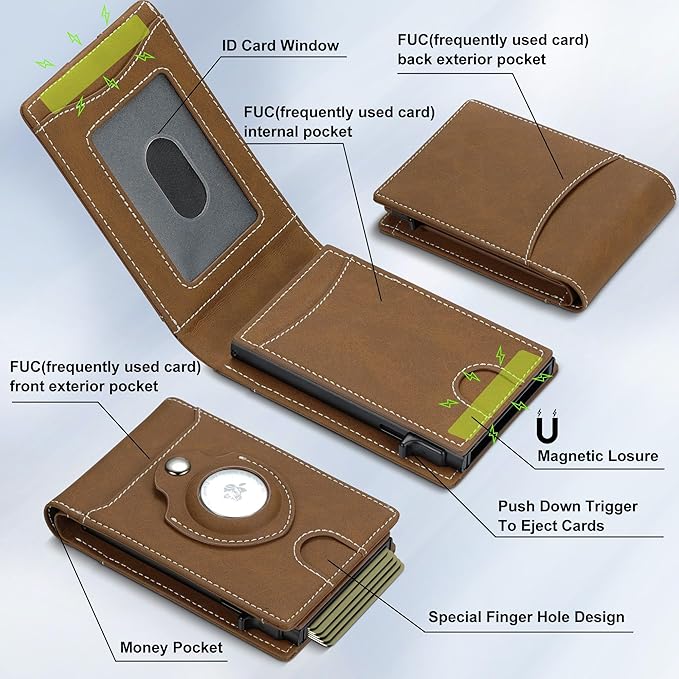 furid Airtag Wallet For Men - Smart Apple Air Tag Wallet with Airtag Holder, Rfid Pop Up Slim Minimalist Wallets,Gifts Boxed