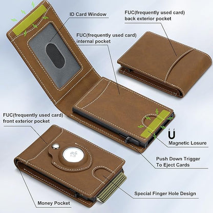 furid Airtag Wallet For Men - Smart Apple Air Tag Wallet with Airtag Holder, Rfid Pop Up Slim Minimalist Wallets,Gifts Boxed