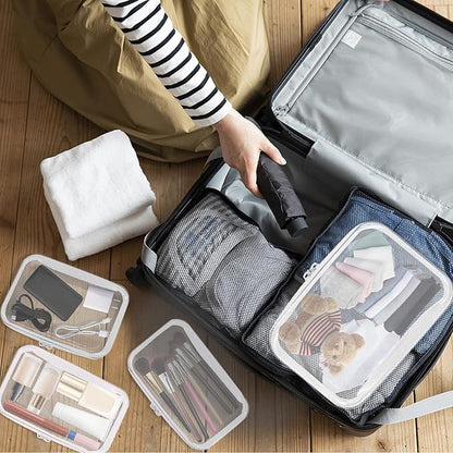 4PCS Clear Hard Zipper Case - Portable Organizer Pouches, Waterproof Plastic Cosmetic Bag,Travel Organizer Box for Cable, Make up Tools and Toiletries（White）