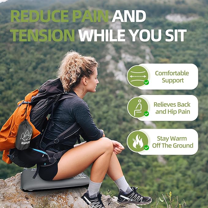 Inflatable Stadium Seat Cushion, Portable Self Inflating Outdoor Seat Cushion for Stadium, Airplane, Travel, Camping, Car & Office