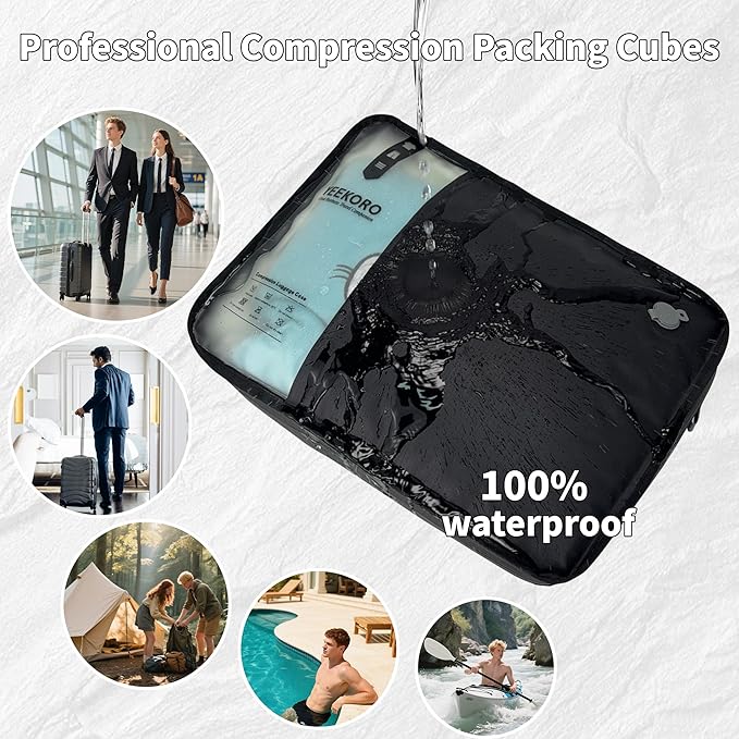 Compression Packing Cubes for Travel, Vacuum Bags for Business Trip, Professional IP67 Reusable Packing Cubes for 20 inch Suitcases, Organizer Bags for Luggage for Women & Men(1 PACK, No Pump)