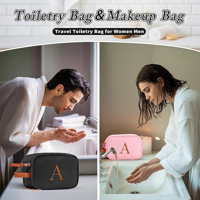 YOOLIFE Toiletry Bags for Traveling Women - Travel Toiletry Bag Initial Makeup Bag, Portable Toiletries Cosmetic Bag, Airplane Travel Essentials Letter H Pink