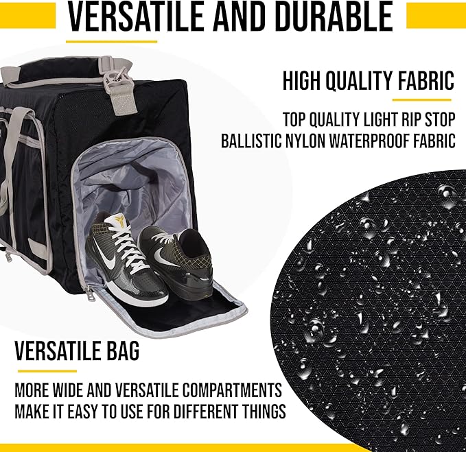 LEGEND 60L Foldable Duffle Bag for Travel - Packable Duffle Bags w/Shoe Compartment - Tear Resistant Collapsible Duffel Bags for Traveling - Lightweight Folding Duffel Bag for Men & Women -Black