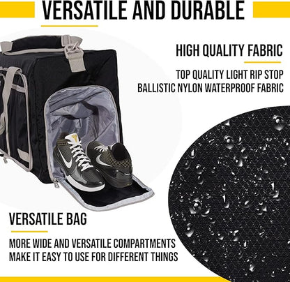 LEGEND 80L Foldable Duffle Bag for Travel - Packable Duffle Bags w/Shoe Compartment - Tear Resistant Collapsible Duffel Bags for Traveling - Lightweight Folding Duffel Bag for Men & Women -Black