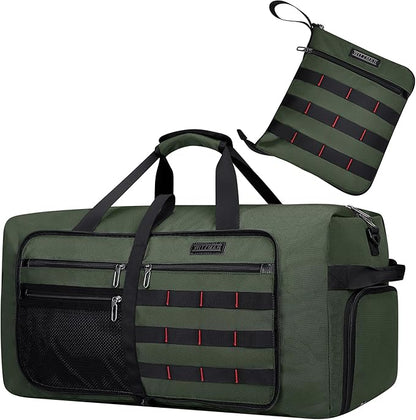 WITZMAN Foldable Duffle Bag for Travel 65L Lightweight Packable Duffel Bag with Shoes Compartment Overnight Bag for Men Women (B697 Classic Green)