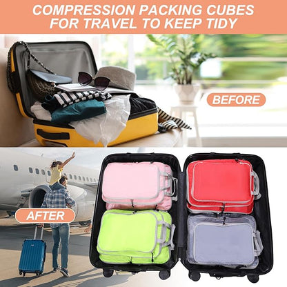 PATIKIL Compression Packing Cube for Travel, 3 Set Waterproof Nylon Luggage Organizer Bags Lightweight Compression Cube for Outdoor Suitcases Backpack, Pink